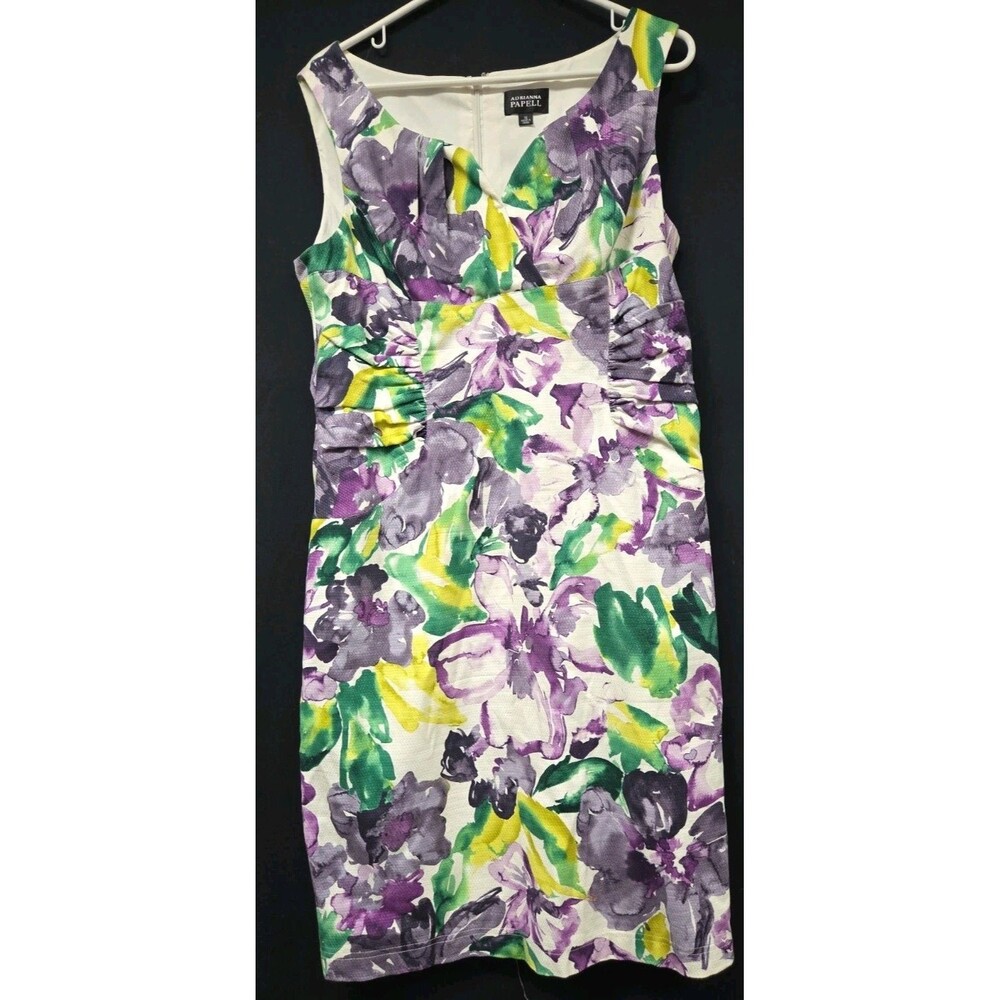 Adrianna Papell Dress Fit Sheath Colorful Spring Flowers Sleeveless Women's 16